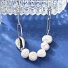 304 Stainless Steel Shell & Natural Pearl Beads Paperclip Chain Necklaces for Women NJEW-A045-17P-3