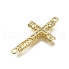 Brass Micro Pave Clear Cubic Zirconia Religion Cross Connector Charms KK-Z100-22G-05-2