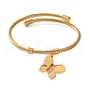 Stainless Steel Crystal Rhinestone Twisted Open Cuff Butterfly Charm Bangles for Women BJEW-G719-20G-2