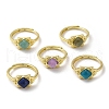 Adjustable Natural Mixed Gemstone Rhombus Finger Rings RJEW-M155-08G-1