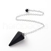 Platinum Tone Brass Black Agate Cone Hexagonal Pointed Dowsing Pendulums MAK-M015-01C-1