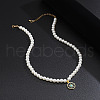 Flat Round with Sun Alloy Pave Synthetic Turquoise Pendant White Round Plastic Imitation Pearl Beaded Necklaces for Men FS-WG1EB0C-01-3