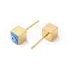 Long-Lasting Plated Cube with Enamel Evil Eye Stud Earring EJEW-E272-01G-01-2