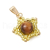 Natural Tiger Eye & Handmade Glass Seed Beaded Star Pendants PALLOY-MZ00490-02-3