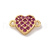 Brass Micro Pave Magenta Cubic Zirconia Heart Connector Charms KK-F894-04G-1