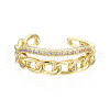 Cubic Zirconia Curb Chain Shape Open Cuff Ring RJEW-N035-118-1