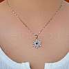 Brass Pave Clear & Blue Cubic Zirconia Sun Pendant Necklaces for Women RG3792-1-3