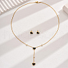18K Gold Plated Stainless Steel Heart Lariat Necklace & Stud Earrings UP6730-1