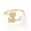 Brass Micro Pave Clear Cubic Zirconia Cuff Rings for Women KK-T074-02G-2