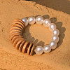 Plastic Pearl & Natural Coconut Beaded Stretch Bracelets for Women WGB2189-01-3