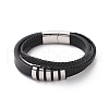 Black Microfibre Braided Cord Triple Layer Multi-strand Bracelet with 304 Stainless Steel Magnetic Clasps BJEW-P275-03P-1