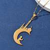 304 Stainless Steel Hollow Moon with Castle and Prayer Pendant Necklaces for Ramadan & Eid Mubarak NJEW-D318-05G-2