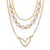 Heart Alloy & Plastic Imitation Pearl 3 Layer Necklaces for Women FS-WGA62EB-01-5