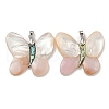 Rack Plating Brass Pave Natural Paua Shell & White Shell Pendants KK-U025-12P-04-1
