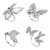FIBLOOM 4Pcs 4 Style Rhinestone Butterfly Open Cuff Rings Set RJEW-FI0001-14-1