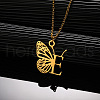 304 Stainless Steel Butterfly Initial Pendant Necklaces WG80197-05-1