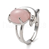 Natural Rose Quartz Oval with Dolphin Adjustable Ring G-Z031-01P-20-2