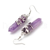 Natural Amethyst Bullet with Flower Dangle Earrings EJEW-G300-02P-03-3