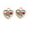 Brass Enamel & Natural Pearl Heart with Rose Flower Pendants KK-K351-49G-02-1