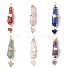 6Pcs 6 Styles Natural Carnelian & Green Aventurine & Rose Quartz & Quartz Crystal & Lapis Lazuli & Amethyst Copper Wire Wrapped Faceted Bullet Heart Pendants PALLOY-JF03482-02-1