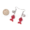 Fish with Shell Shape 304 Stainless Steel Glass Beads Dangle Earrings EJEW-MZ00436-02-3