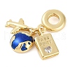 Rack Plating Brass Clear Cubic Zirconia European Dangle Charms KK-P287-18D-G-2