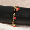 304 Stainless Steel Enamel Cherry Charm Bracelets BJEW-M095-01G-6