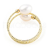 Mother's Day Jewellery Natural Pearl Beaded Wrapped Cuff Ring RJEW-T026-04G-5