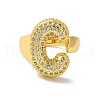 Letter Brass Micro Pave Clear Cubic Zirconia Open Cuff Ring for Women RJEW-N046-03C-G-2