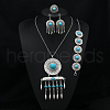 Flat Round Alloy with Resin Pendant Necklace & Stud Dangle Earring & Link Bracelet & Ring FS-WGB1F06-12-1