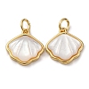 Brass Pave Natural White Shell Pendants KK-P308-05G-02-1