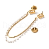 304 Stainless Steel Pave Clear Cubic Zirconia & ABS Pearl Rectangle Hanging Chain Brooch JEWB-S021-03G-3