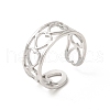 Non-Tarnish 304 Stainless Steel Hollow Out Heart Open Cuff Ring for Women RJEW-E063-19P-1