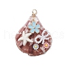 Natural Scallop Shell & Resin Flower & ABS Plastic Imitation Pearl Bowknot Pendants PALLOY-JF03891-3