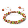 Adjustable Unisex Synthetic Imperial Jasper Cube Braided Bead Bracelets UE9956-4-1