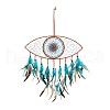 Evil Eye Woven Net/Web with Feather Pendant Decoration HJEW-I013-08-2