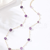 Natural Amethyst Nuggets & Brass Handmade Link Chain Necklaces for Women BQ6884-1
