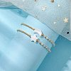 2Pcs 2 Styles Moon & Star Freshwater Shell & Natural Rainbow Moonstone Braided Bead Bracelet Sets BJEW-JB10531-3