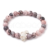 Synthetic Turquoise Dolphin Beads with Natural Pink Zebra Jasper Beaded Stretch Bracelets BJEW-JB10213-05-1