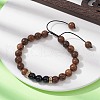 Natural Wenge Wood & Obsidian Round Braided Bead Bracelet BJEW-JB09757-01-2