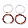 4Pcs 4 Style Natural Quartz Crystal & Lava Rock & Wood Round Beaded Stretch Bracelets Set with Heart BJEW-JB07623-2