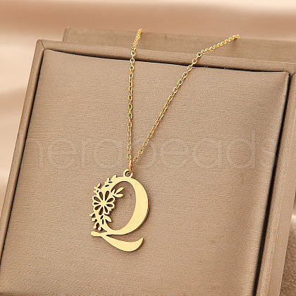 Flower Letter Stainless Steel Initial Pendant Necklaces for Women Men FS-WGF85E2-01-1