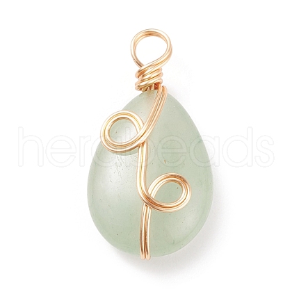 Natural Green Aventurin Pendants PALLOY-JF01621-03-1