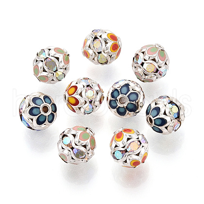 Round Brass Rhinestone Beads KK-Q080-01C-S-1