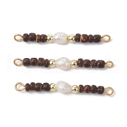 Rice Natural Cultured Freshwater Pearl & Synthetic Non-magnetic Hematite & Natural Coconut Rondelle Beaded Connector Charms PALLOY-JF03565-1