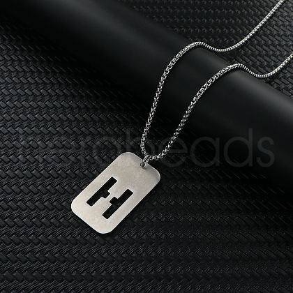Rectangle with Letter Pattern Hollow Out 201 Stainless Steel Pendant Necklaces FS-WG34D20-11-1