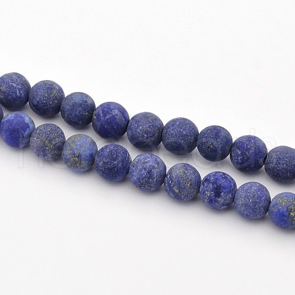 Frosted Round Natural Lapis Lazuli Beads Strands G-E302-110-6mm-1