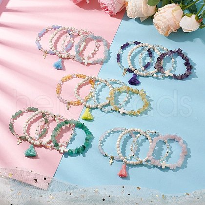 4Pcs 4 Styles Natural Gemstone Beads Stretch Bracelets BJEW-JB11596-1