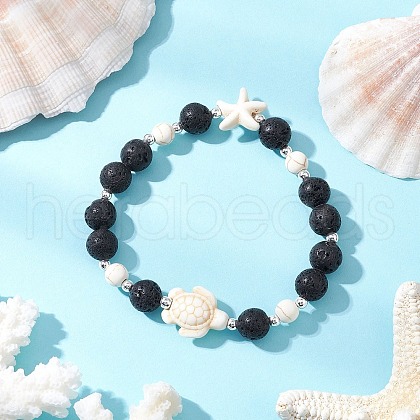 Synthetic Turquoise and Natural Lava Rock Beads Stretch Bracelets for Men Women BJEW-JB11824-02-1