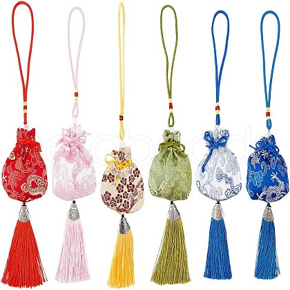  6Pcs 6 Colors Brocade Packing Pouches ABAG-NB0001-29-1